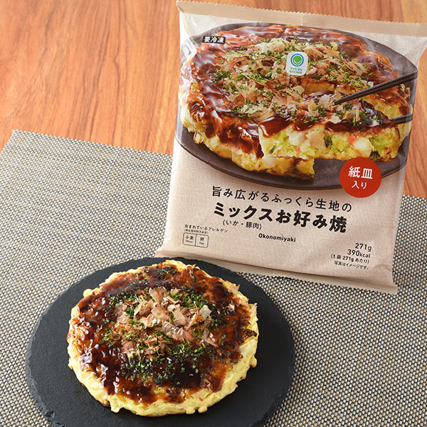 旨み広がるふっくら生地のミックスお好み焼 冷凍食品 348円（税込375円） ファミリーマート FamilyMart